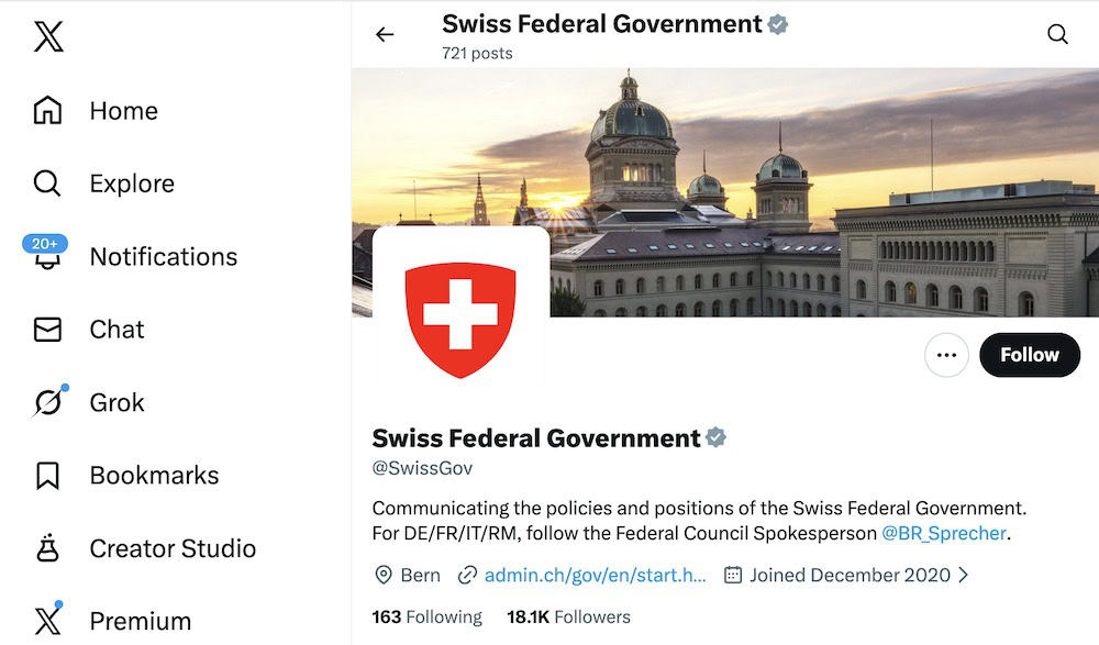 Call for Swiss government to stop using X